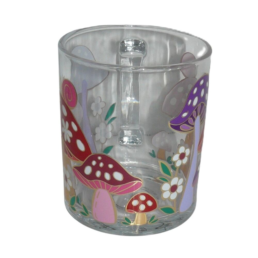 Whimsical Mushroom Clear Glass Mug Cup MCM Retro Nostalgia Sheffield Home - Picture 2 of 5